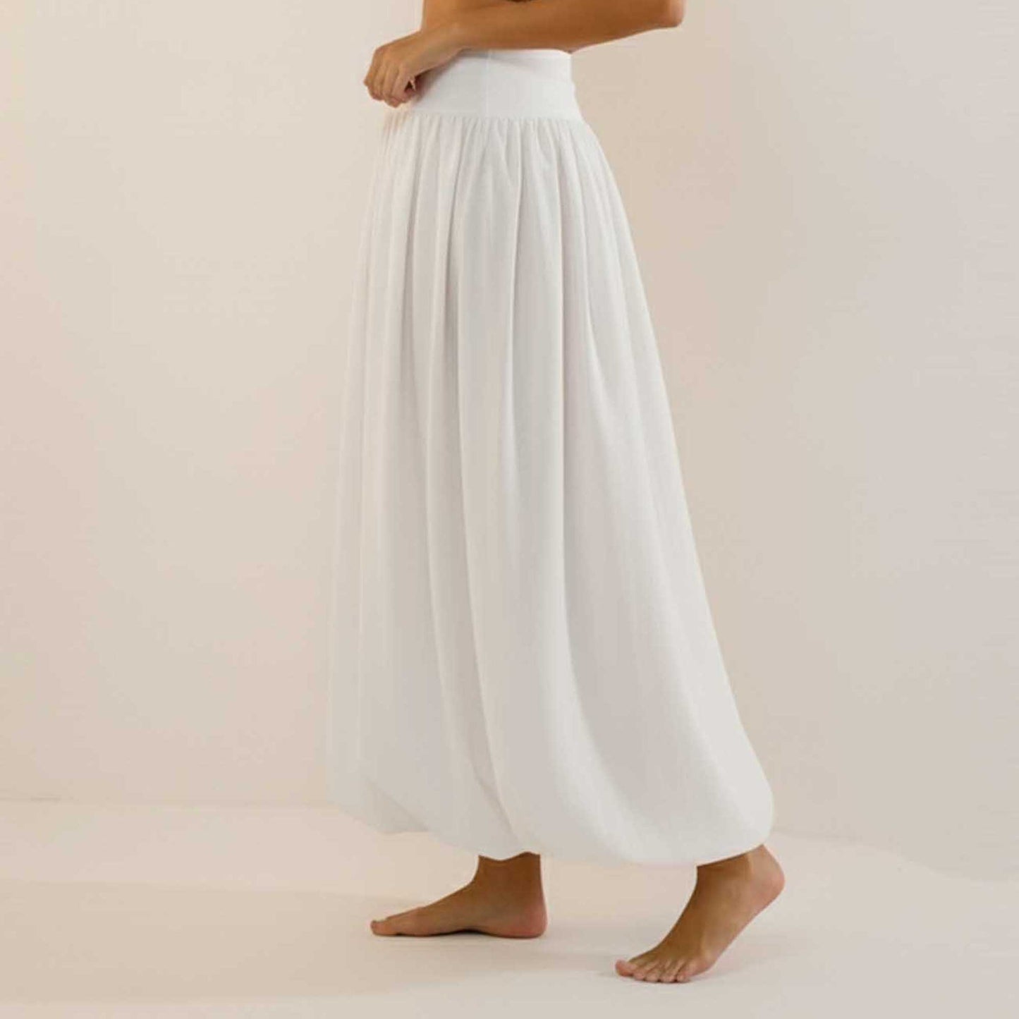 Cherie Code Women's White A-Line Maxi Skirt with Bubble Hem and Elastic Waistband