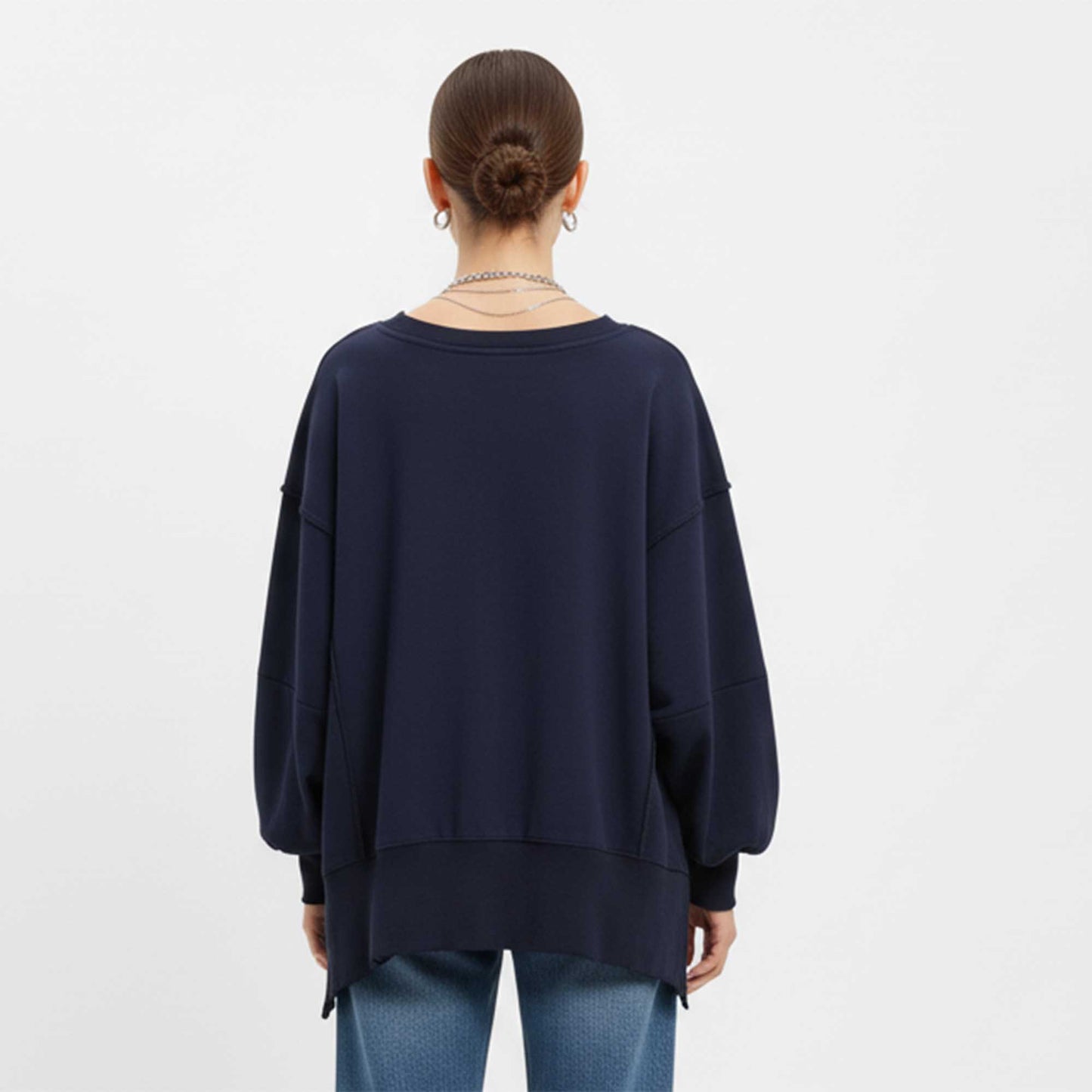 Women's Slouchy Crewneck Sweatshirt - Stretch Polyester Blend with Side Slit Details Cherie Code