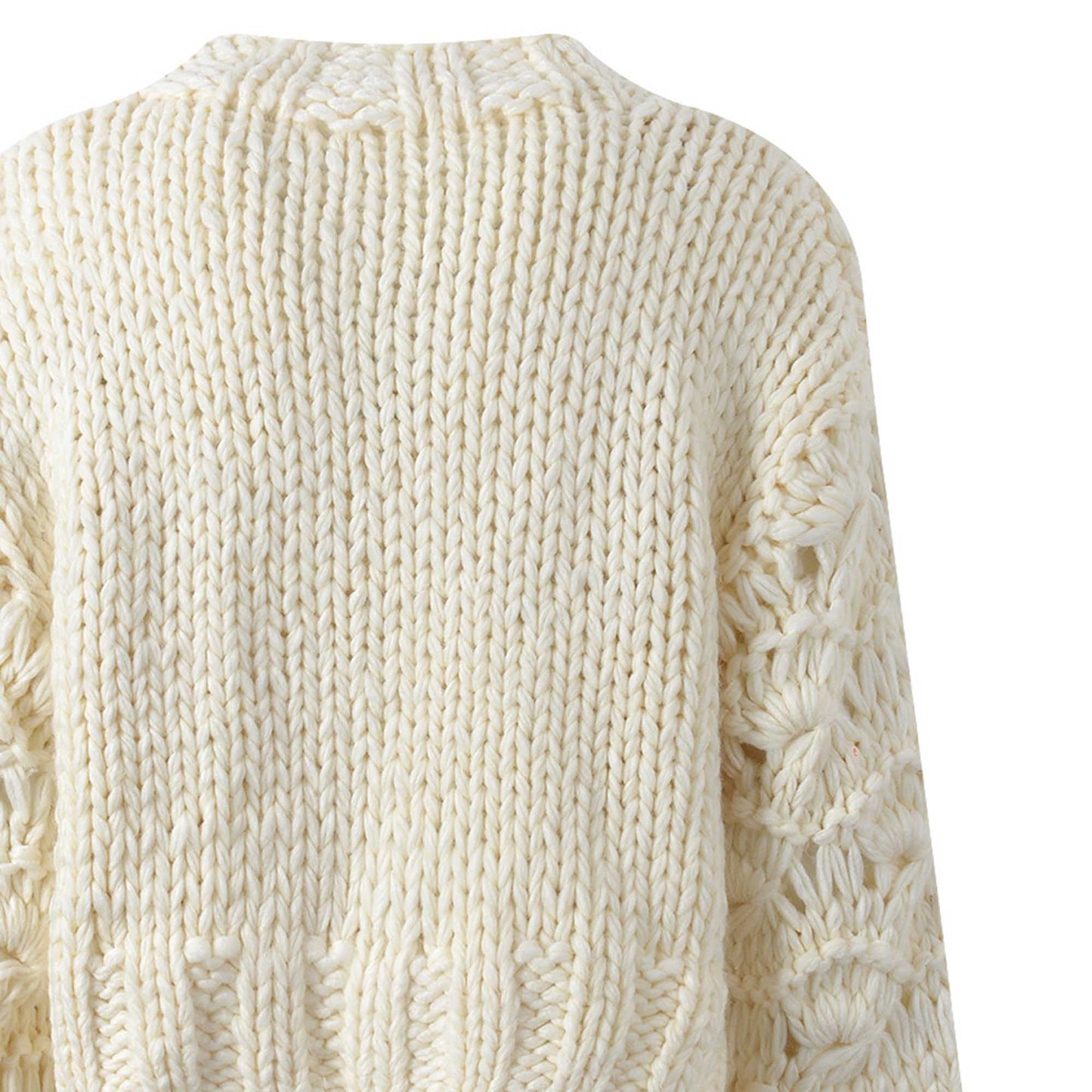 Cherie Code Women’s Cream Cable‑Knit Heart Pattern Sweater – Cozy Round Neck Long Sleeve Pullover