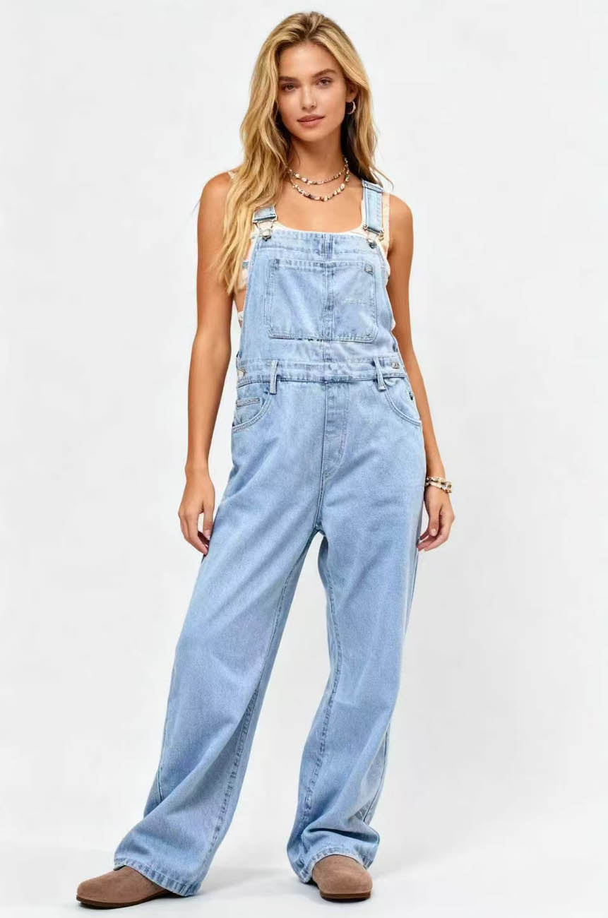 MOYUYUNJIAN Denim overall met wijde pijpen voor dames, losse pasvorm MOYUYUNJIAN Denim overall met wijde pijpen voor dames, losse pasvorm