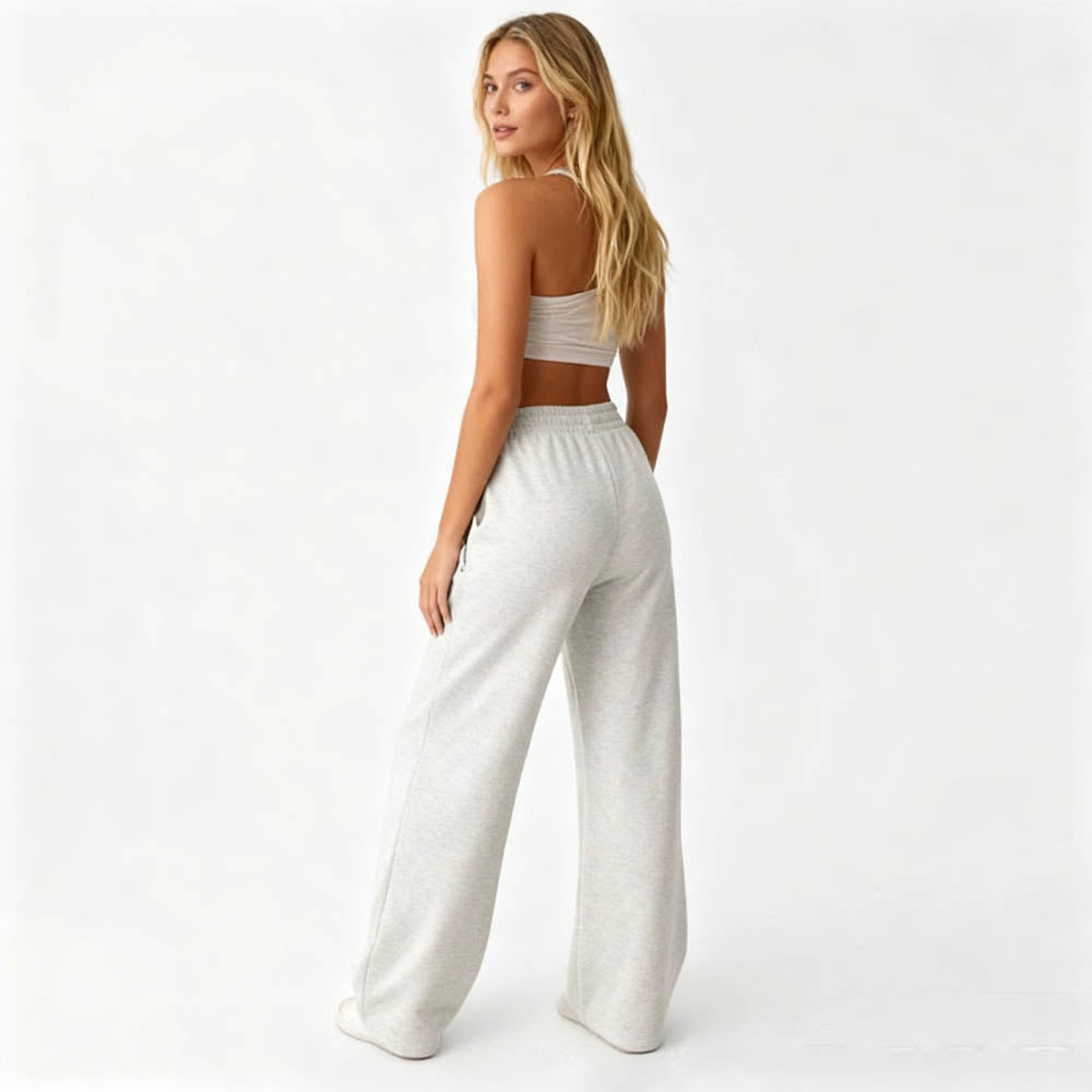 Cherie Code Women's Wide-Leg Sweatpants - High Waist, Cotton Blend, Casual Lounge Pants with Stretch Waistband