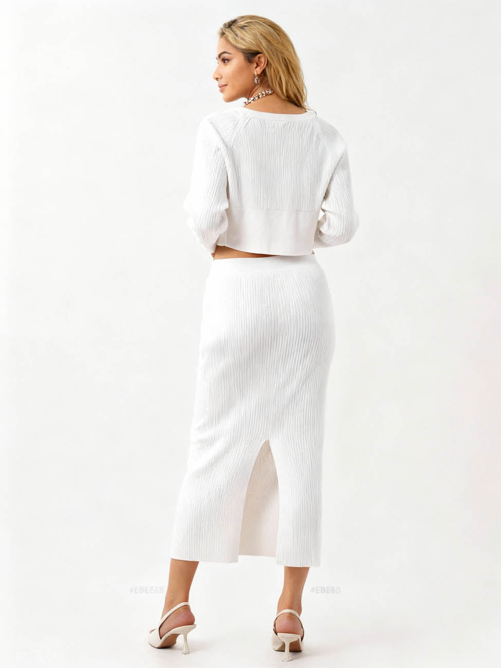 Women's Sweater Set - Stretch Knit Top & Back-Slit Midi Skirt Matching Set Cherie Code