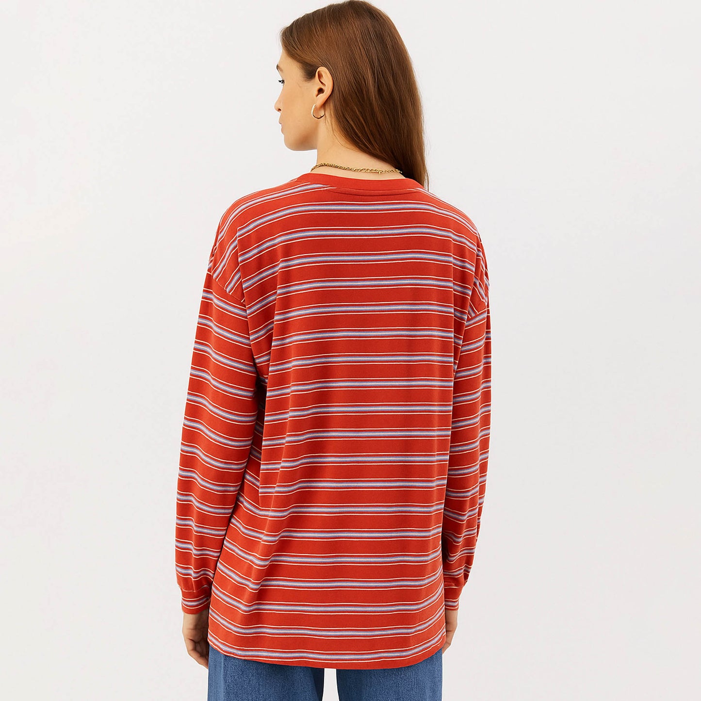 Cherie Code Women’s Stripe T-Shirt – Cotton Blend, Long Sleeve, Boxy Fit
