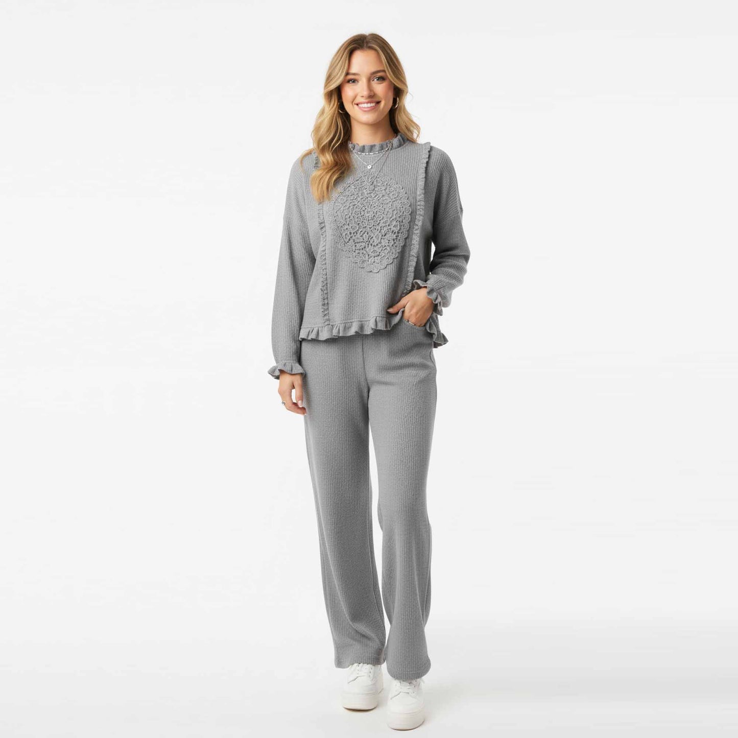Cherie Code Women’s Viscose Knit 2‑Piece Lounge Set – Long Coat & Wide‑Leg Pants