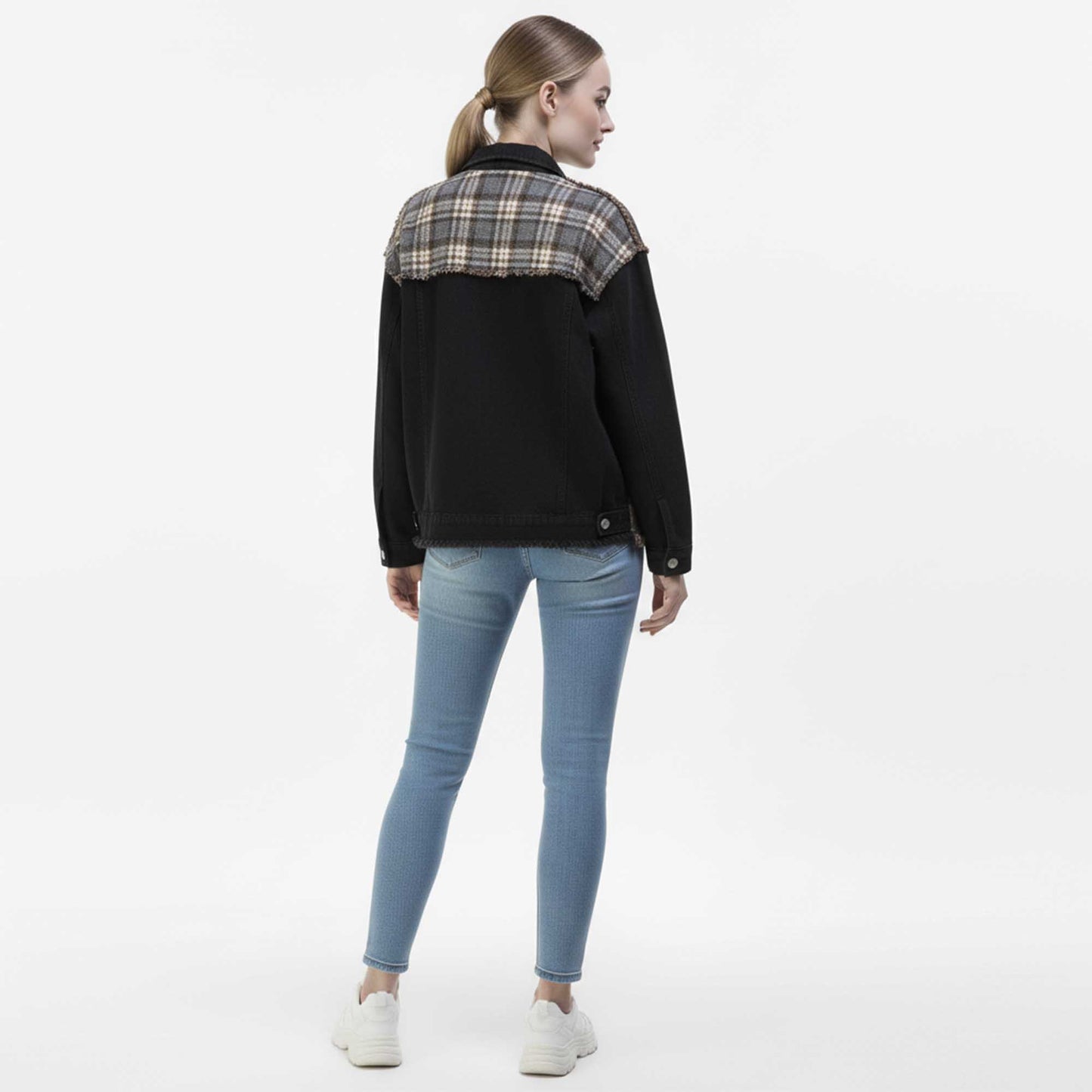 Cherie Code Women’s Patchwork Plaid Denim Jacket – Color‑Block Plaid