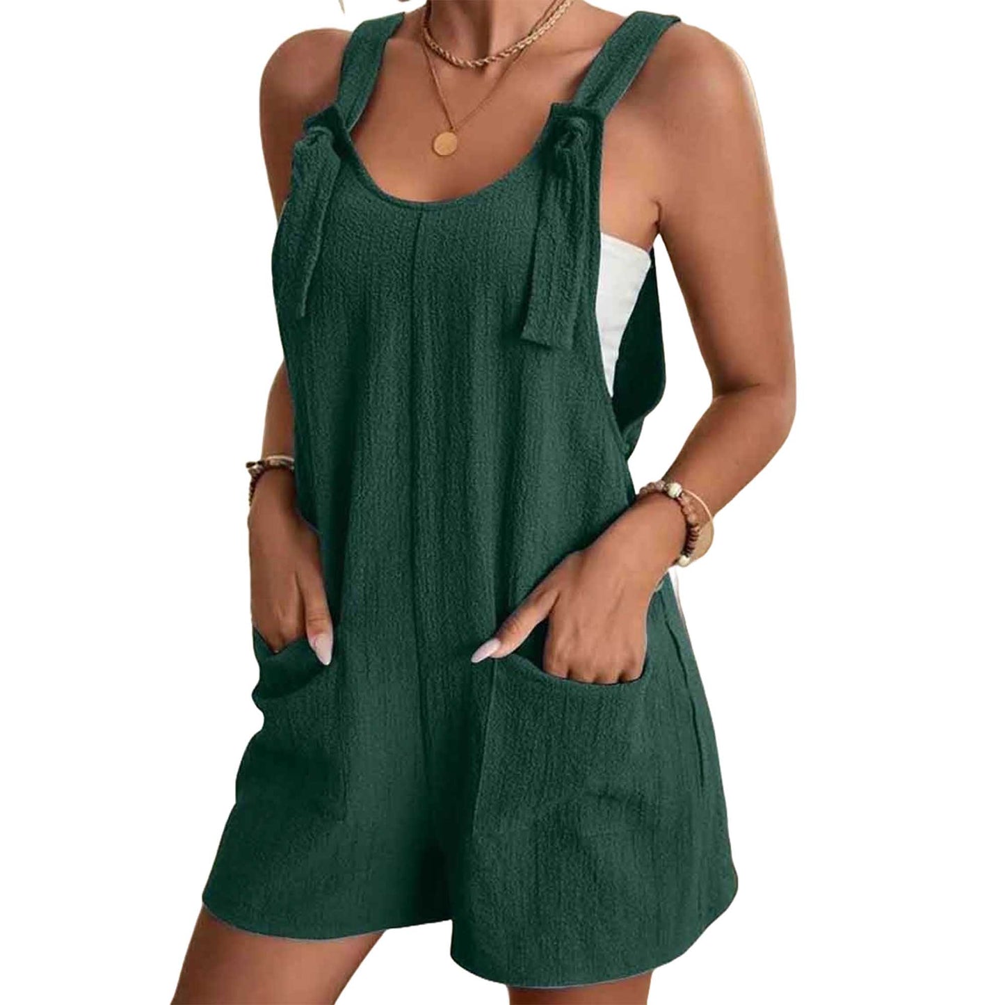 Women's Cotton Gauze Romper – Sleeveless Pocket Jumpsuit with Tie Straps Cherie Code