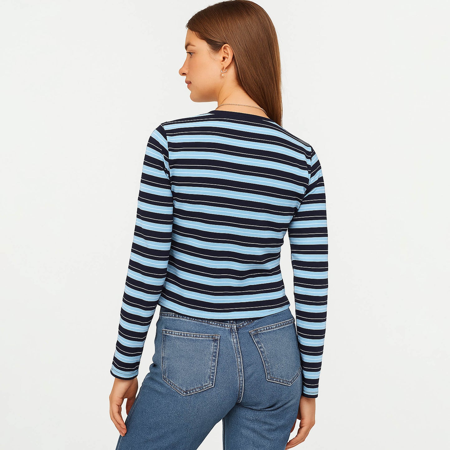 Cherie Code Women’s Crop Tee – Stripe Pattern, Long Sleeve, Boxy Fit