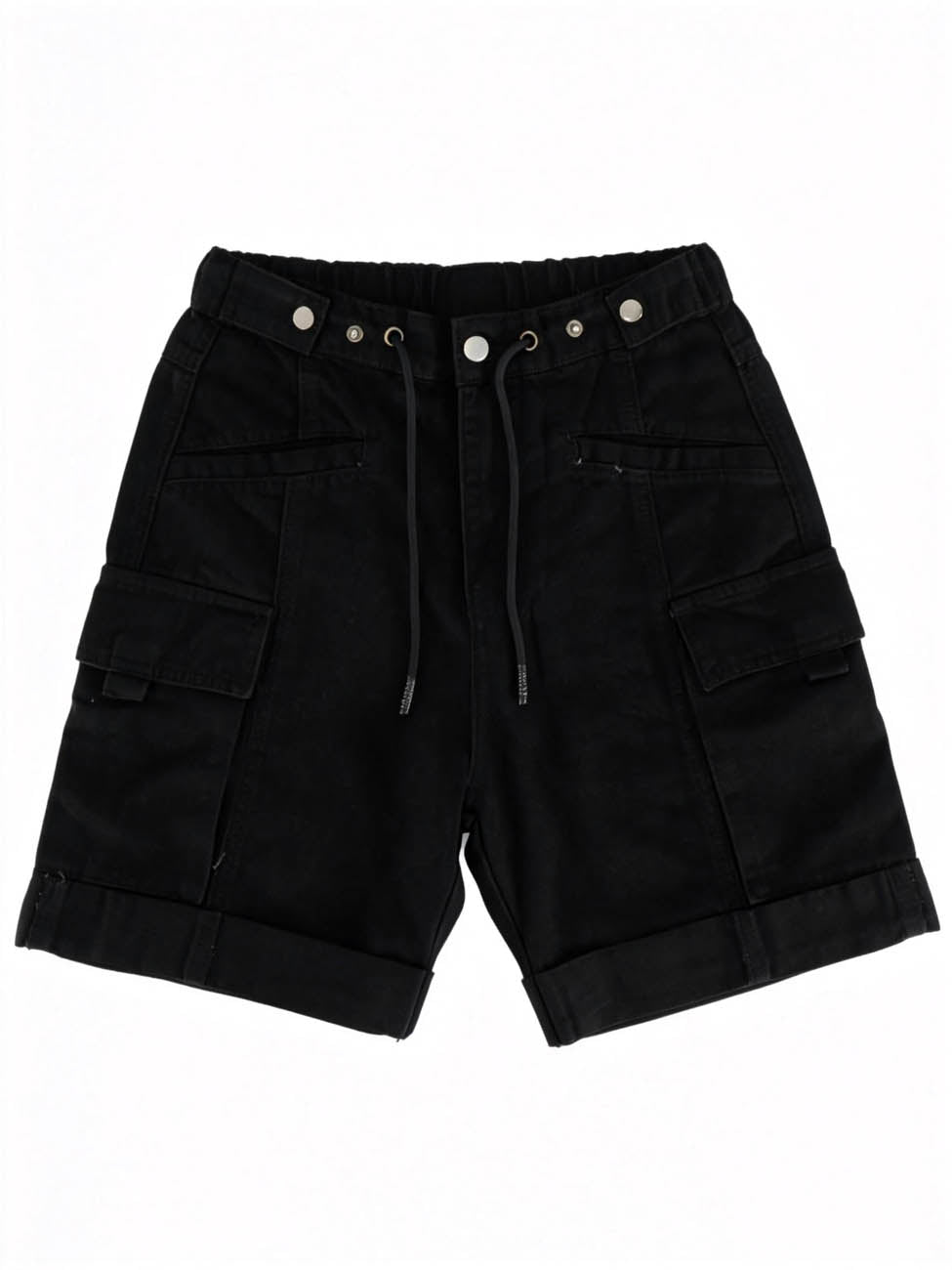 Cherie Code Women's High-Waisted Denim Cargo Shorts – Drawstring Waist Utility Jean Shorts with Zipper Pockets & Rolled Hem, Light Wash