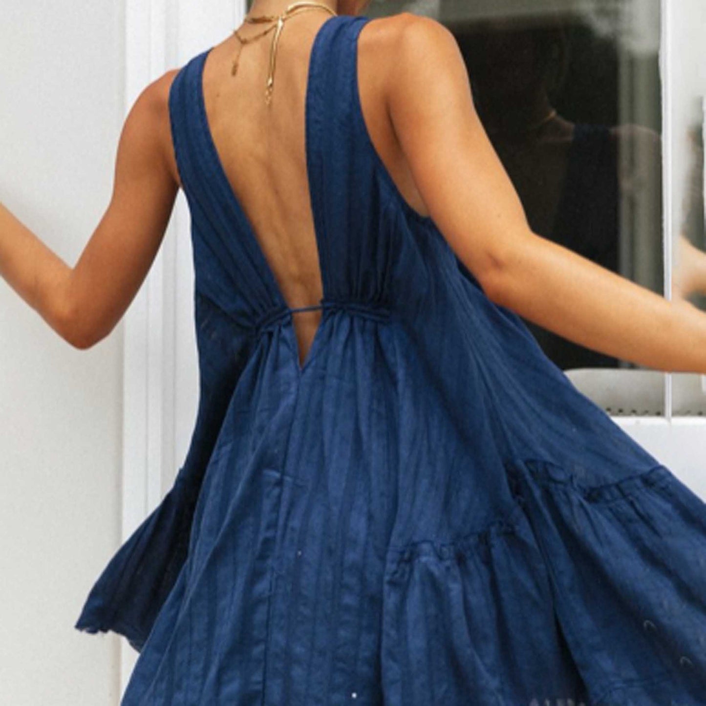 Women's Sleeveless Lace-Up V-Neck Mini Dress – 100% Cotton – Cherie Code