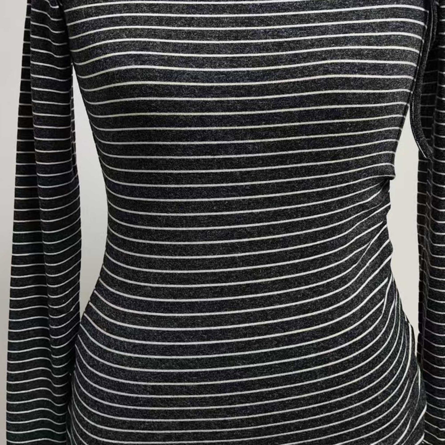 Cherie Code Women’s Grey Stripe One‑Shoulder Tie Long‑Sleeve Tee – Chic Ribbed Knit Casual Top