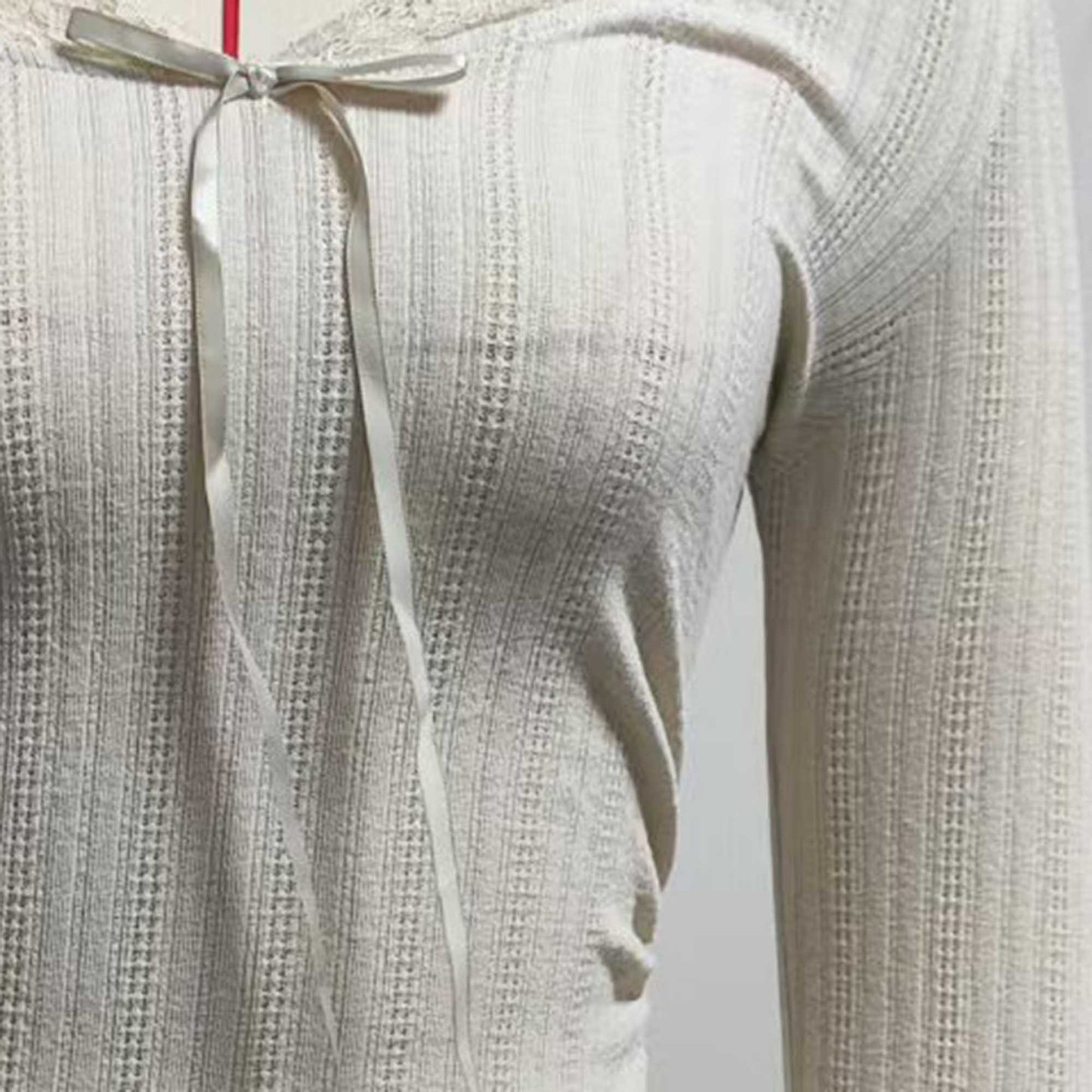 Cherie Code Women’s Lace‑Trim Ribbed Long‑Sleeve Top – Elegant Casual Knit Tee