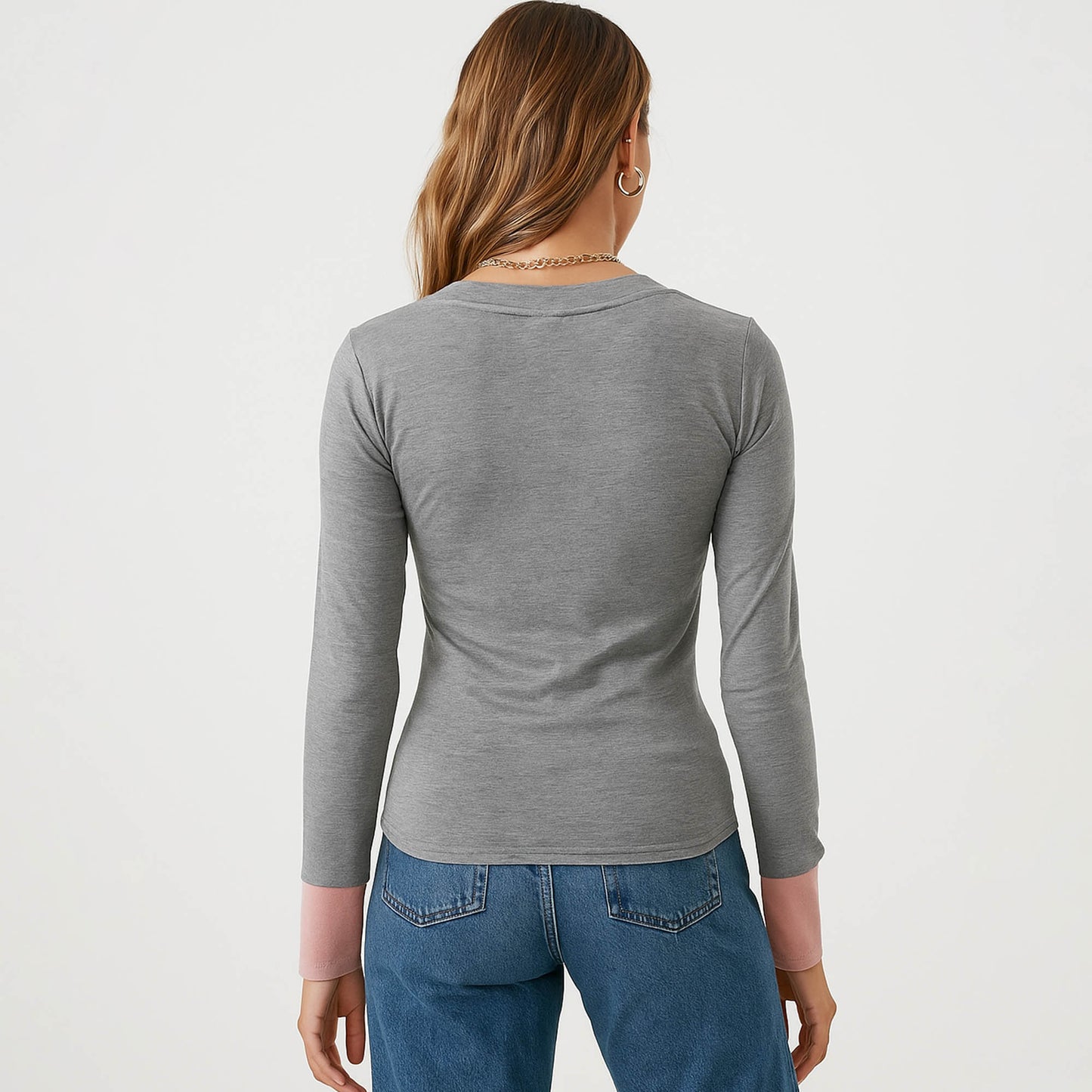 Cherie Code Women’s Henley Top – Rib Knit, Long Sleeve, Contrast Detail