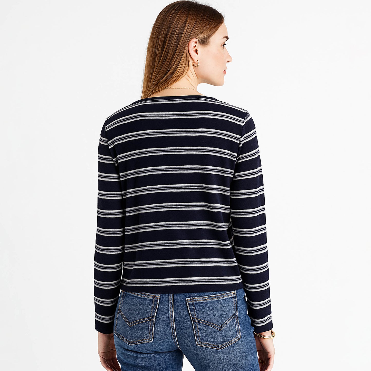 Cherie Code Women’s Knit Cardigan – Stripe Pattern, Long Sleeve, Cropped Fit