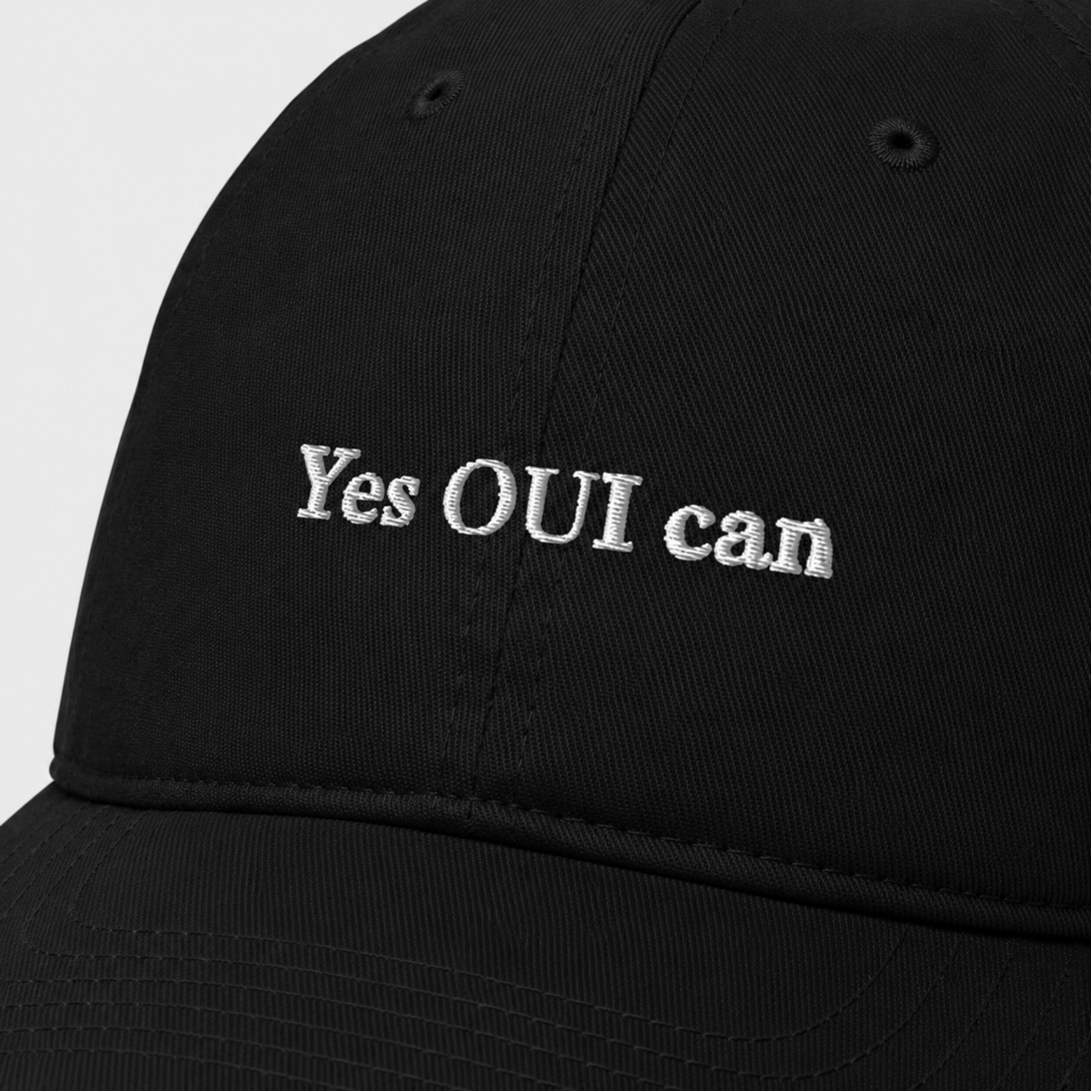 Cherie Code Yes OUI Can Embroidered Dad Hat, Soft Cotton Unstructured Baseball Cap, Black One Size Adjustable French Pun Motivational Hat