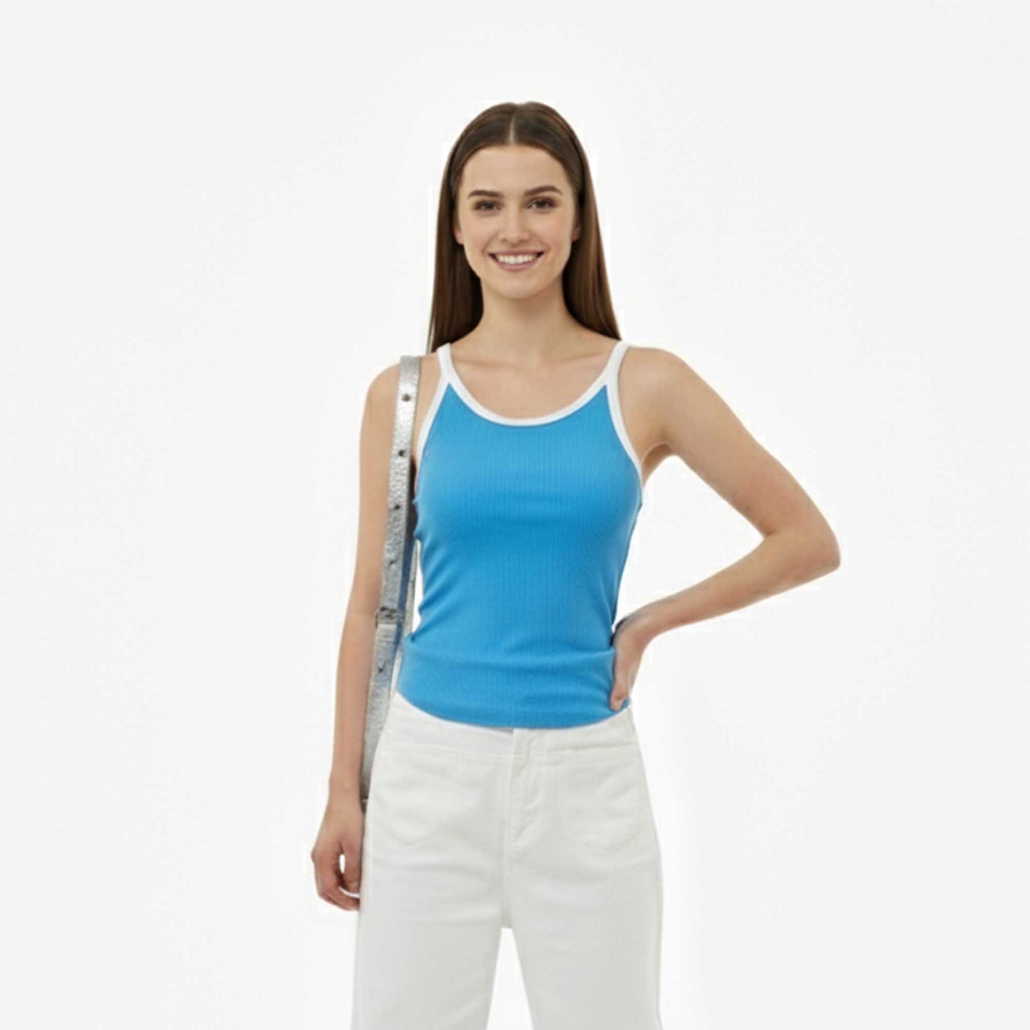 Women's Ribbed Scoop‑Neck Tank ，Casual Slim Fit, Sleeveless Leisure Style Cherie Code