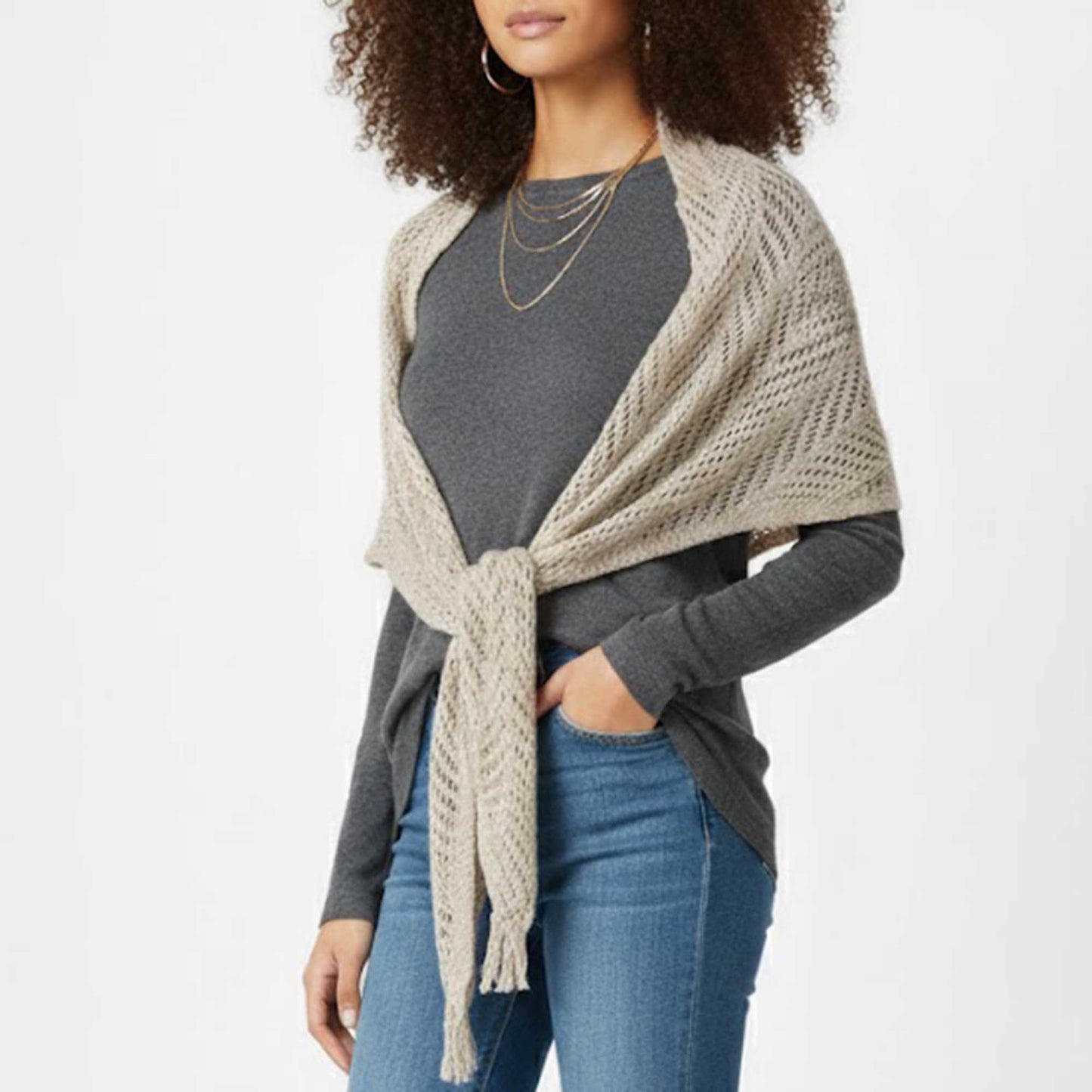 Cherie Code Women’s Knit Shawl – Pointelle Design, Open Weave, Lightweight Wrap