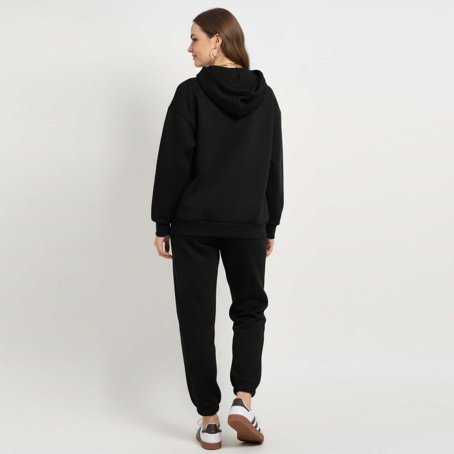 Cherie Code Women's Black Hoodie Lounge Set with Velvet Lining – Long Sleeve Top and Jogger Pants – Casual Fit