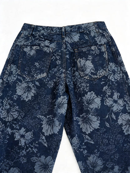 Cherie Code Women’s High-Rise Floral Print Wide Leg Jeans – Vintage Loose Fit Denim Pants, Casual Streetwear Baggy Jeans