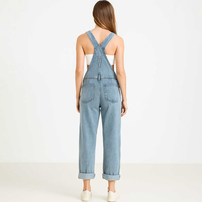 Women's Classic Denim Overalls – Relaxed Fit with Wide Legs & Functional Pockets Casual Workwear for Everyday Style Cherie Code