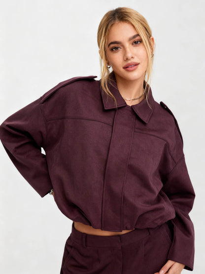 Cherie Code Women’s Cropped Utility Jacket – Collared, Long Sleeve, Polyester