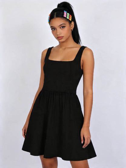 Cherie Code Women’s  Mini Dress – Sleeveless A-Line Summer Dress with Square Neck Wide Straps
