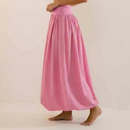 Cherie Code Women's White A-Line Maxi Skirt with Bubble Hem and Elastic Waistband