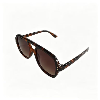 Cherie Code Retro Double Bridge Square Aviator Sunglasses Tortoise UV400 1 Pc
