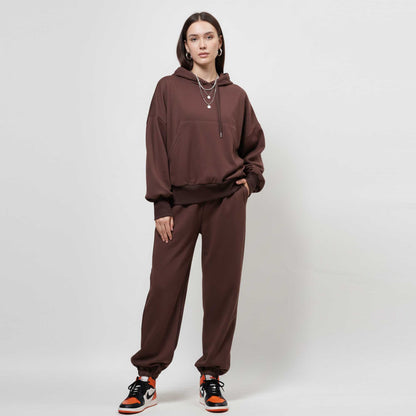 Cherie Code Women’s Brown Velour‑Lined Hoodie & Jogger Set – Pullover Hooded Sweatshirt with Elastic Waist Pants