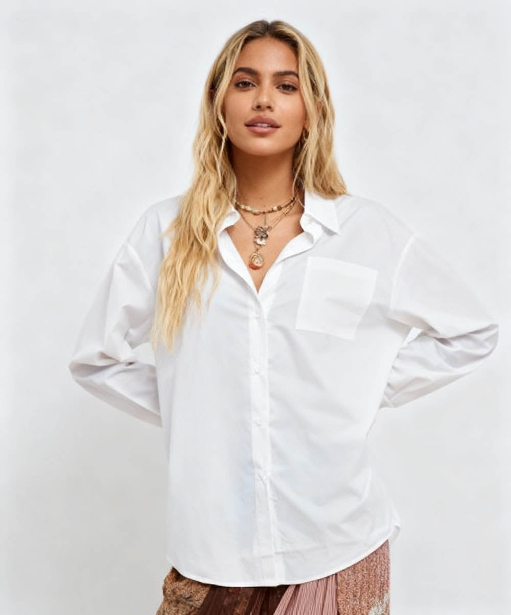 Cherie Code Women’s Long Sleeve Button-Down Shirt in Classic White