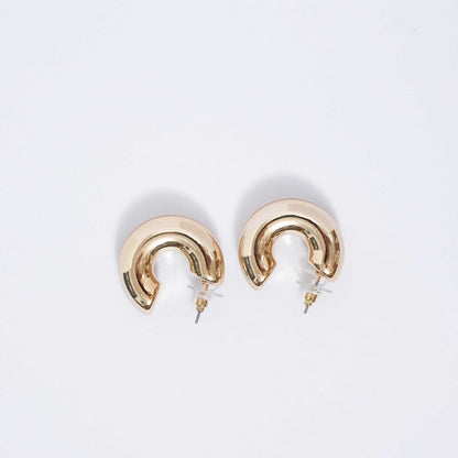Women's Hollow Tube Metallic Crescent Hoop Earrings – Gold Tone Statement Earrings by Cherie Code