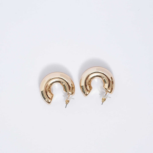 Women's Hollow Tube Metallic Crescent Hoop Earrings – Gold Tone Statement Earrings by Cherie Code
