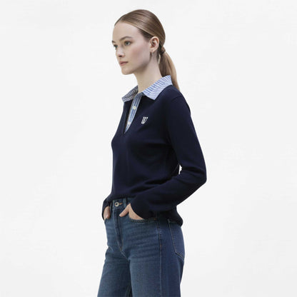 Cherie Code Women’s Ribbed Polo Sweater – Knit Fabric, Long Sleeve, Collegiate Fit