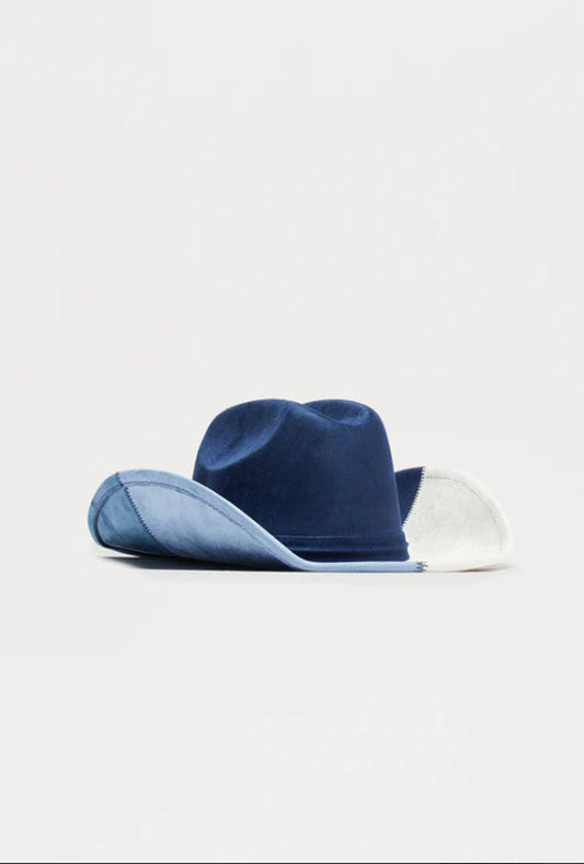Women's Colorblock Cowboy Hat – Western Fedora Style with Blue & White Accent – Festival & Outdoor Accessory