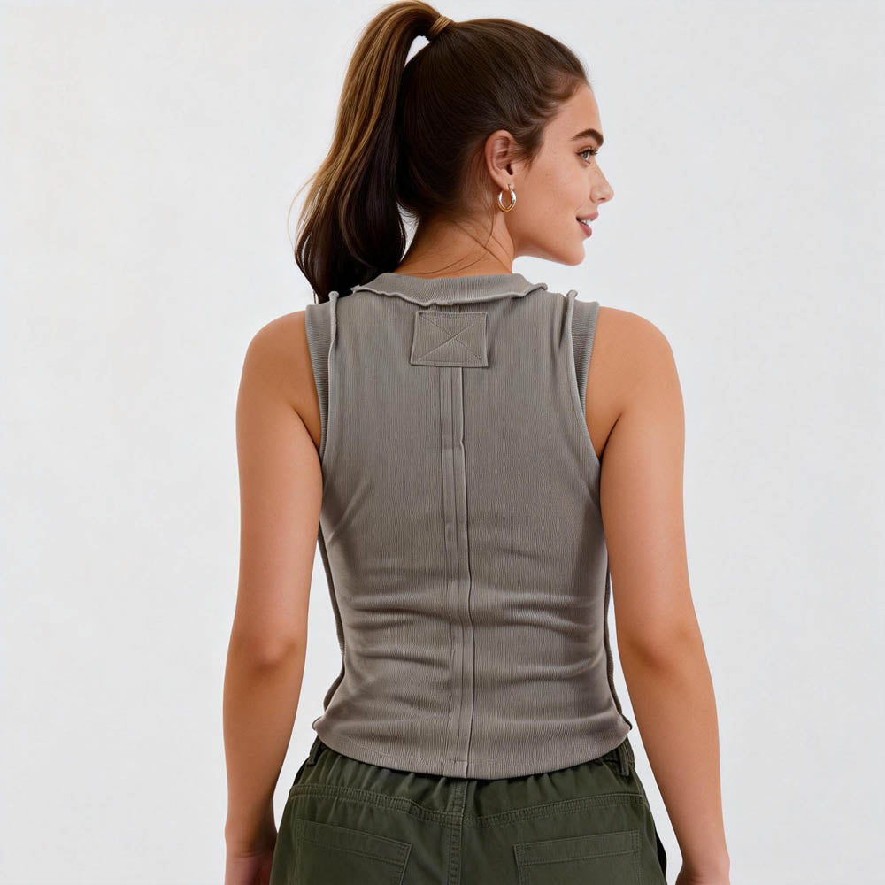Women's Slim Fit Ribbed Tank Top – Sleeveless Stretch Cotton Crew Neck by Cherie Code