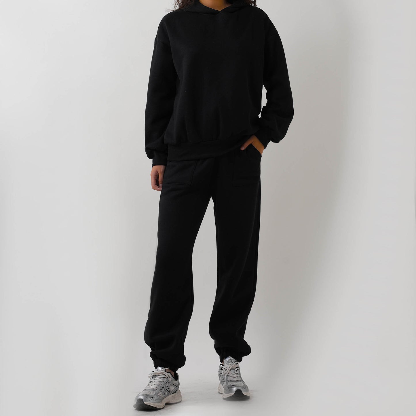 Cherie Code Women's Black Hoodie Lounge Set with Velvet Lining – Long Sleeve Top and Jogger Pants – Casual Fit