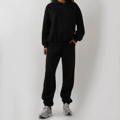 Cherie Code Women's Black Hoodie Lounge Set with Velvet Lining – Long Sleeve Top and Jogger Pants – Casual Fit