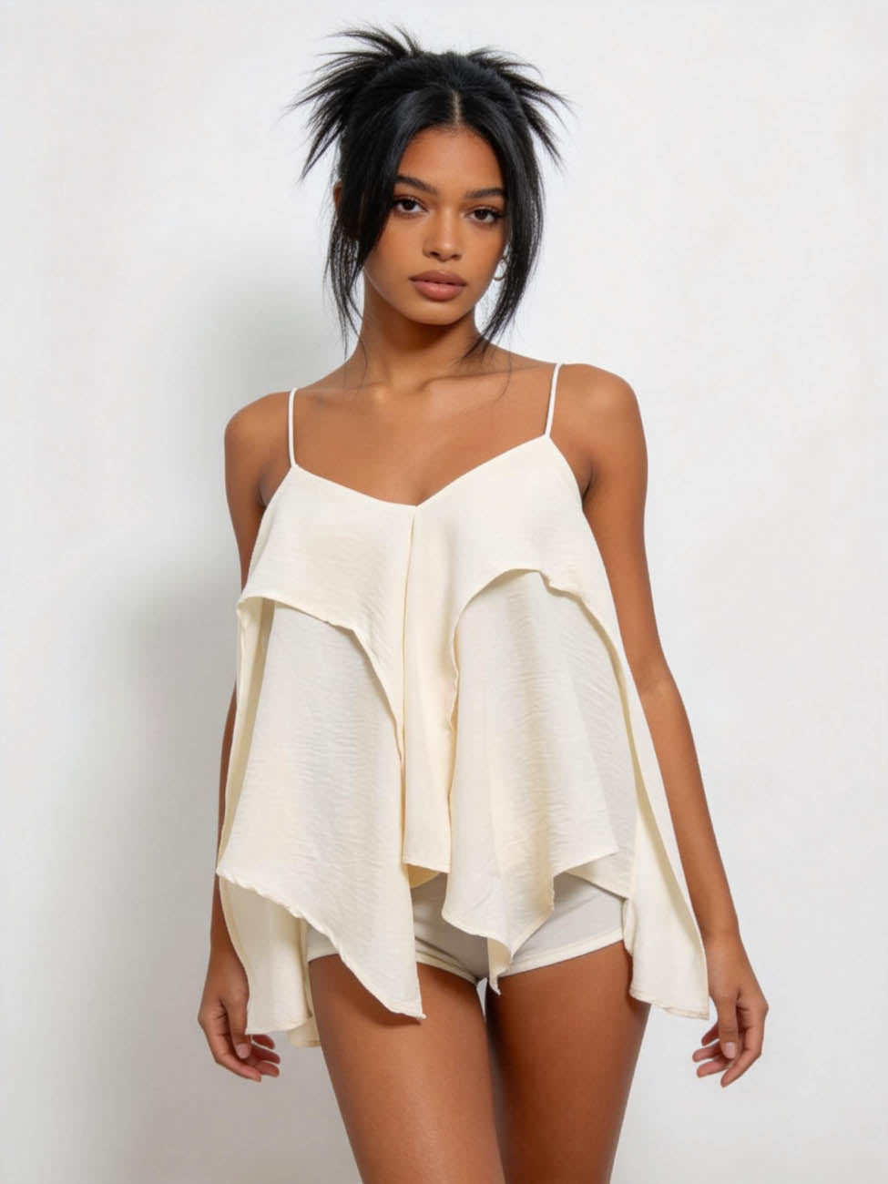 Women's Flowy Ruffle Cami Top – Spaghetti Strap Layered Loose Fit Sleeveless Blouse, Lightweight Summer Chic Tank