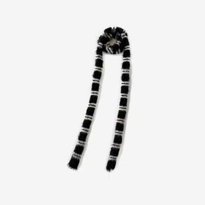 Women's Narrow Striped Knit Scarf – Black & White Skinny Neck Wrap by Cherie Code