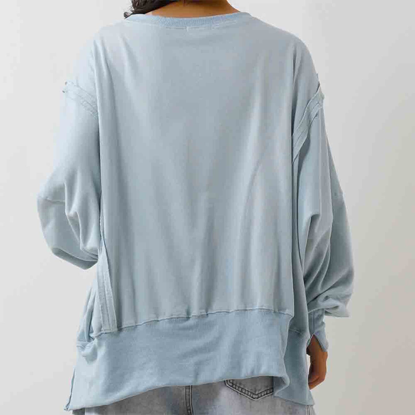 Women's Slouchy Crewneck Sweatshirt - Stretch Polyester Blend with Side Slit Details Cherie Code