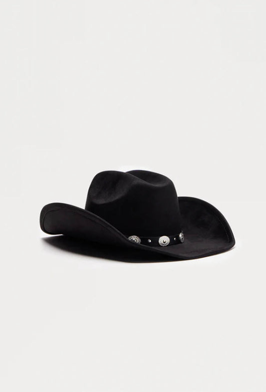 Classic Black Cowboy Hat for Women & Men - Vintage Western Cowgirl Hat with Silver Stud Band, Wide Brim Ranch Fedora for Rodeo Festival Travel
