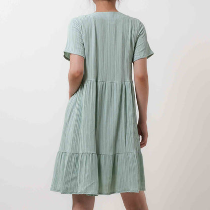 Women's V-Neck Mini Dress - Stretch Viscose Blend with Lining & Short Sleeves Cherie Code