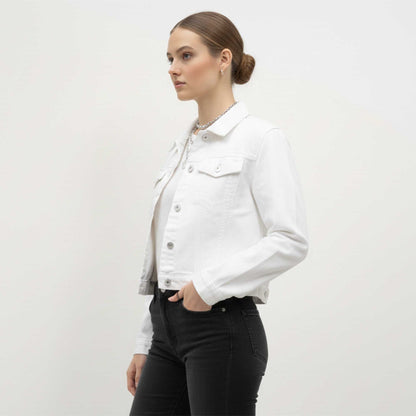 Women's Solid Color Denim Jacket with Pockets – Long Sleeve Button Front Casual Outerwear by Cherie Code