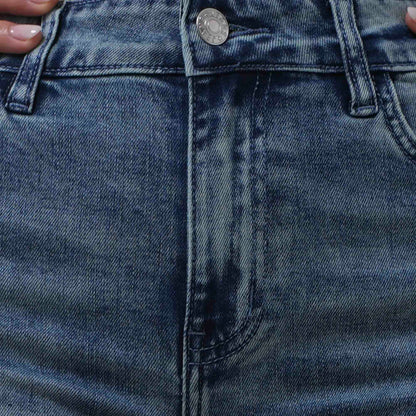 Women's Flare Leg Jeans - Vintage Wash with Mid Rise & 5-Pocket Design Cherie Code