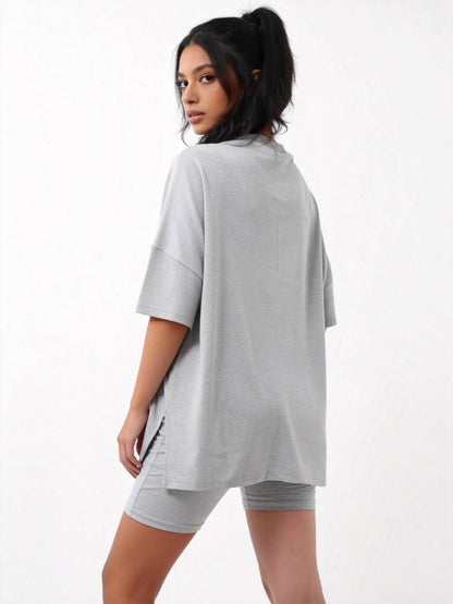 Women’s 2-Piece Lounge Set – Soft Stretch Viscose Short Sleeve Top & Matching Shorts, Slim Fit Casual Outfit
