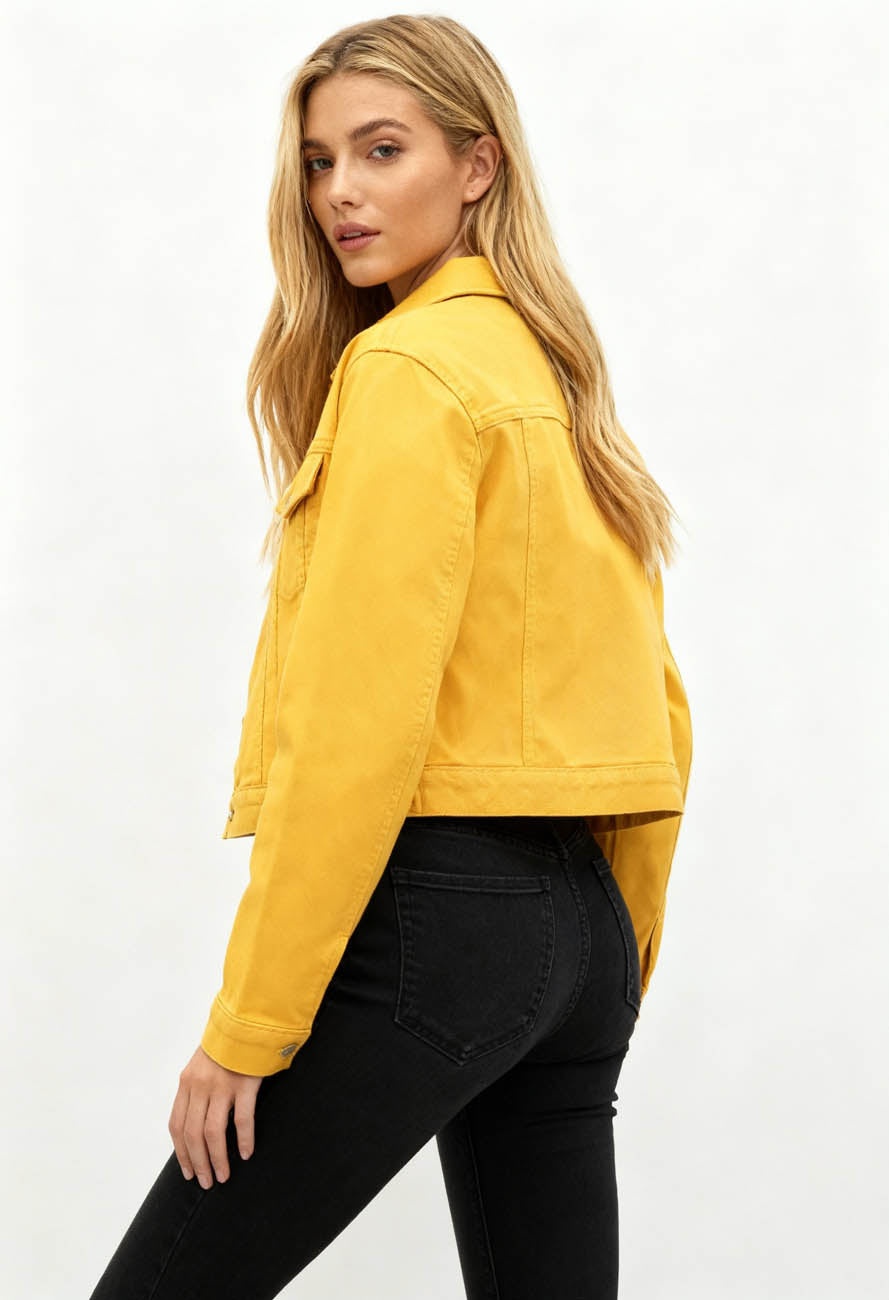 Women's Solid Color Denim Jacket with Pockets – Long Sleeve Button Front Casual Outerwear by Cherie Code