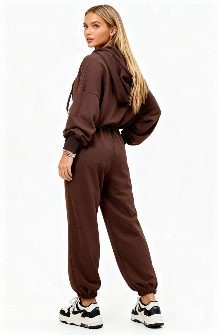 Cherie Code Women’s Brown Velour‑Lined Hoodie & Jogger Set – Pullover Hooded Sweatshirt with Elastic Waist Pants