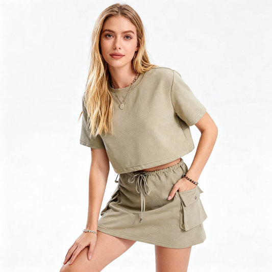 Women's Rhinestone Casual Top and Skirt Set – Cherie Code