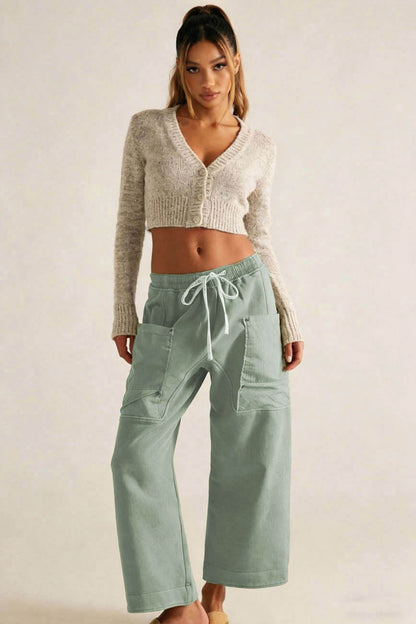 Cherie Code Women's Wide Leg Cargo Pants with Drawstring Elastic Waist