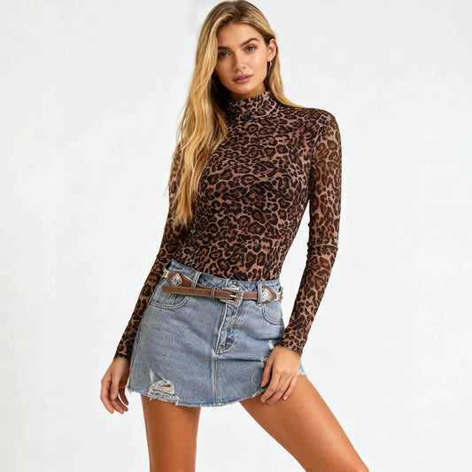 Women's Leopard Print Slim Fit Mesh Top – Cherie Code