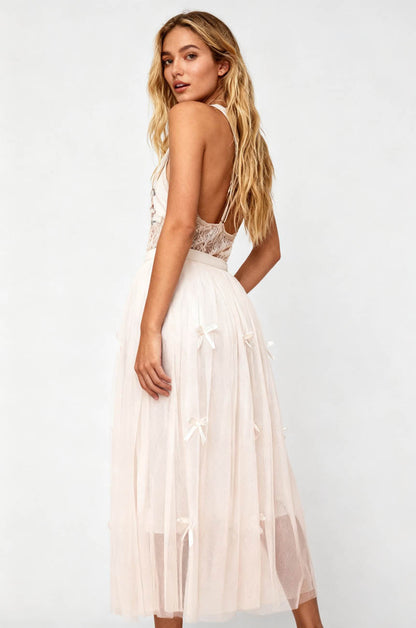 Women's Mesh Tulle Midi Skirt with Bow Details – Cherie Code